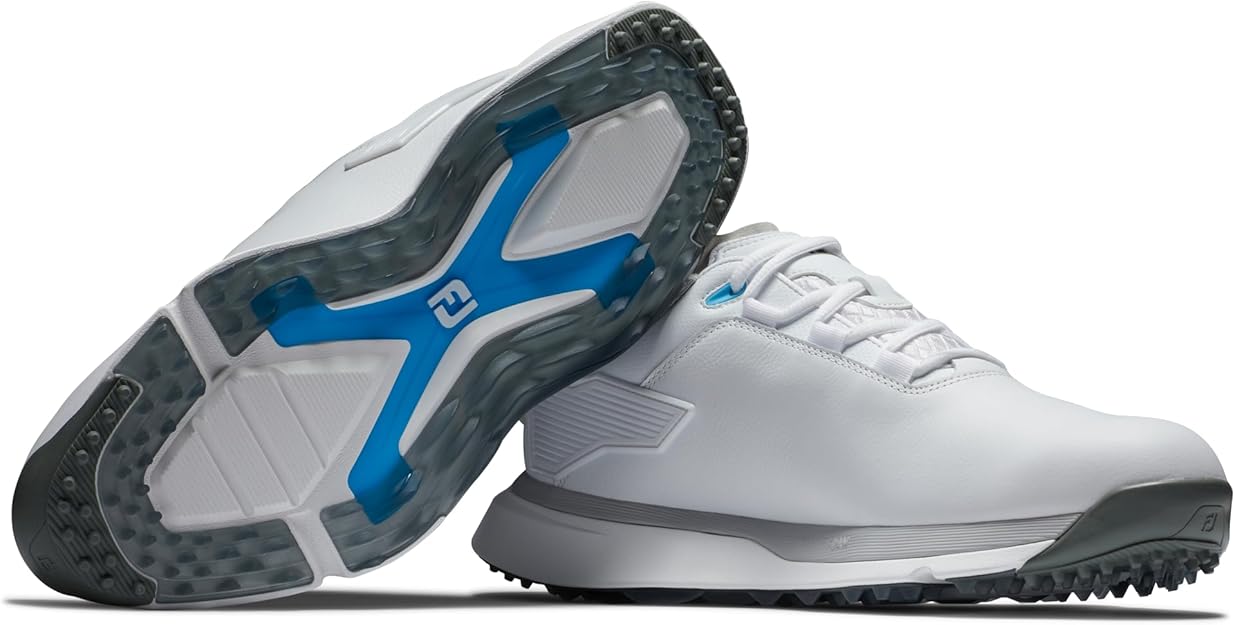 tênis FJ Footjoy Pro/SLX branco com  solado detalhes em azul
