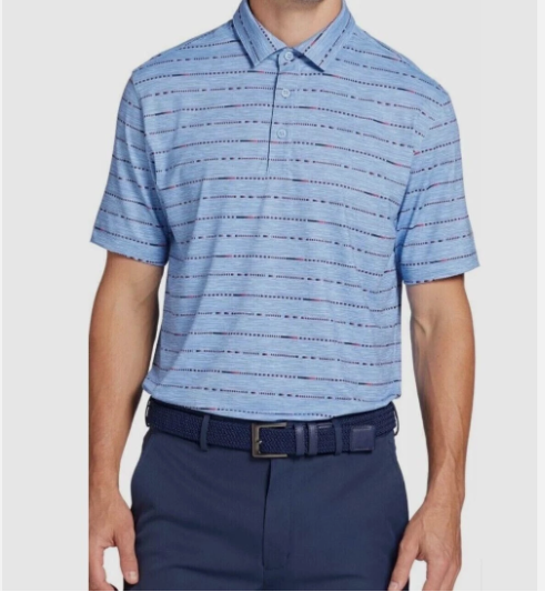 camisa polo  masculina Walter Hagen azul  com listras vermelho/preto S/P