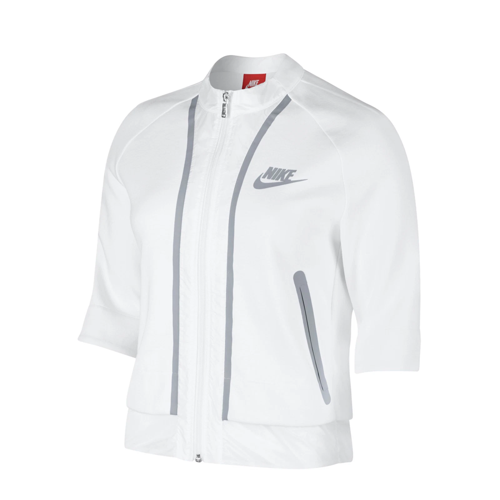 aqueta Feminina Nike Tech Fleece Splatter Crop Zip na cor branco/cinza